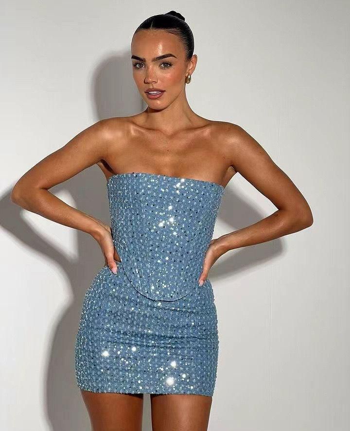 Embellished Off Shoulder Crop Top and Mini Skirt