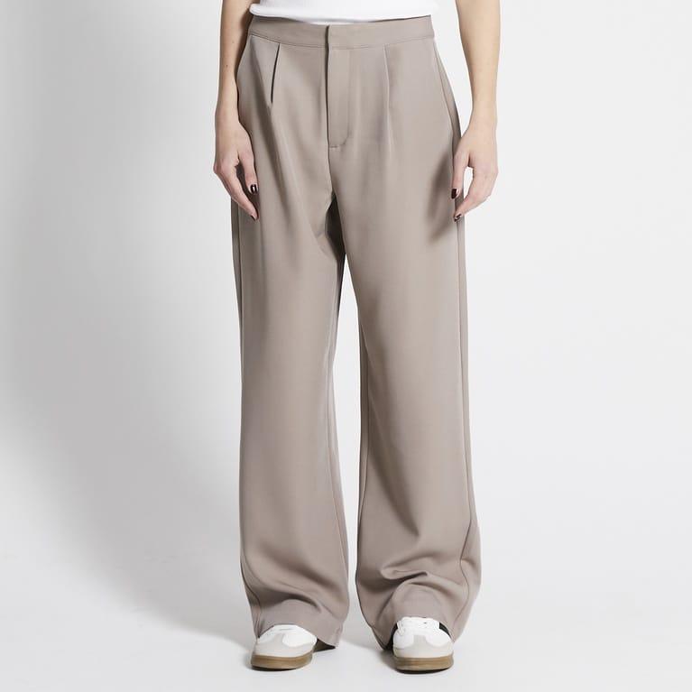 Beige Long Length Pleated Trouser