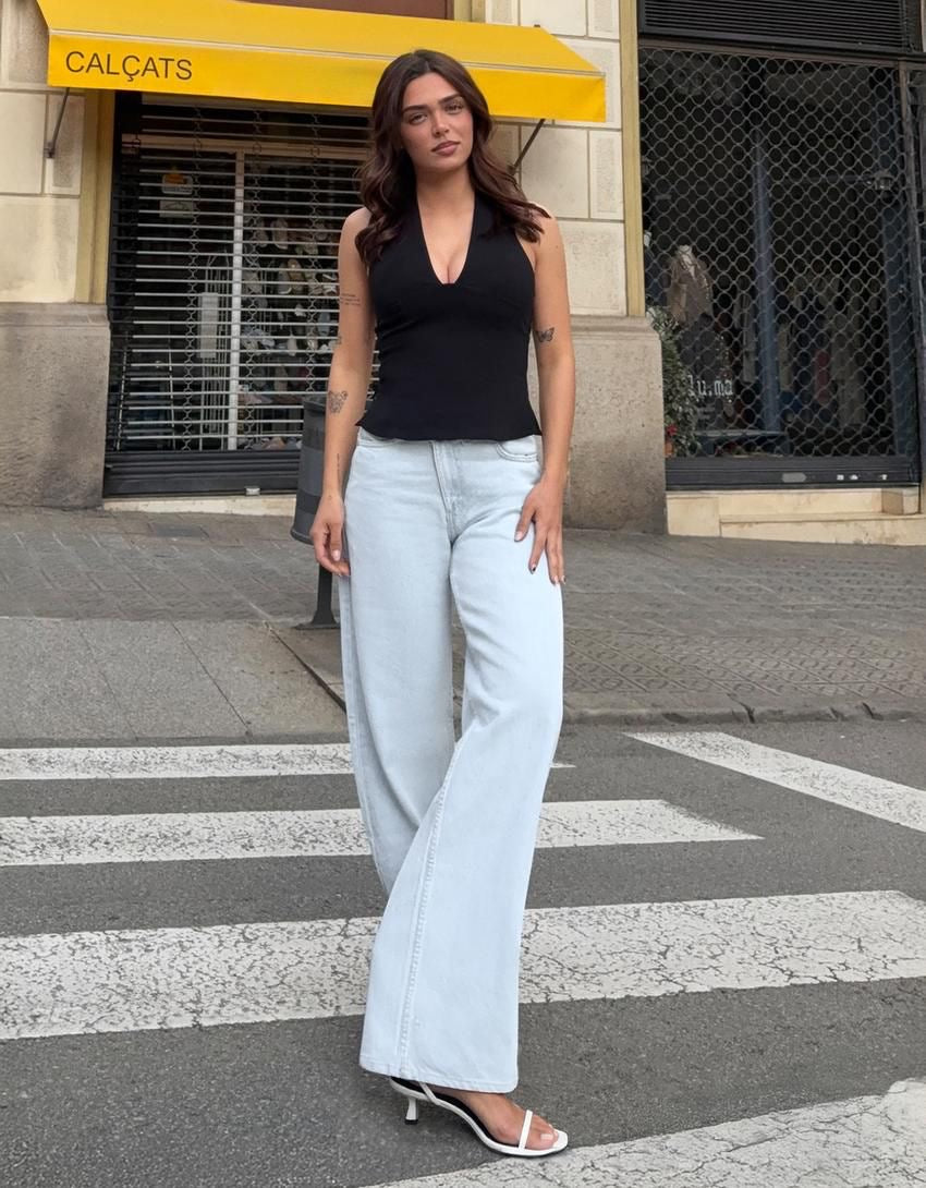 Cross Waisted Wide Leg Denim