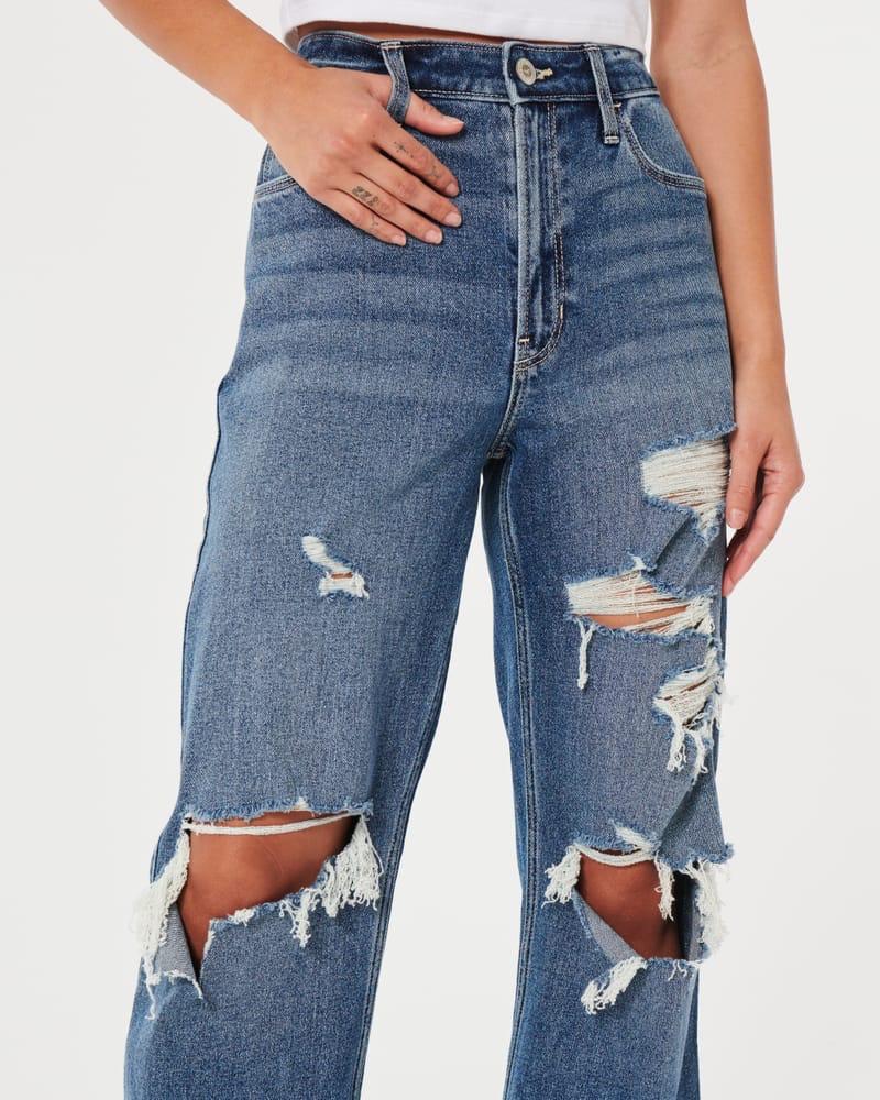 High Rise Torn Wide Leg Jeans