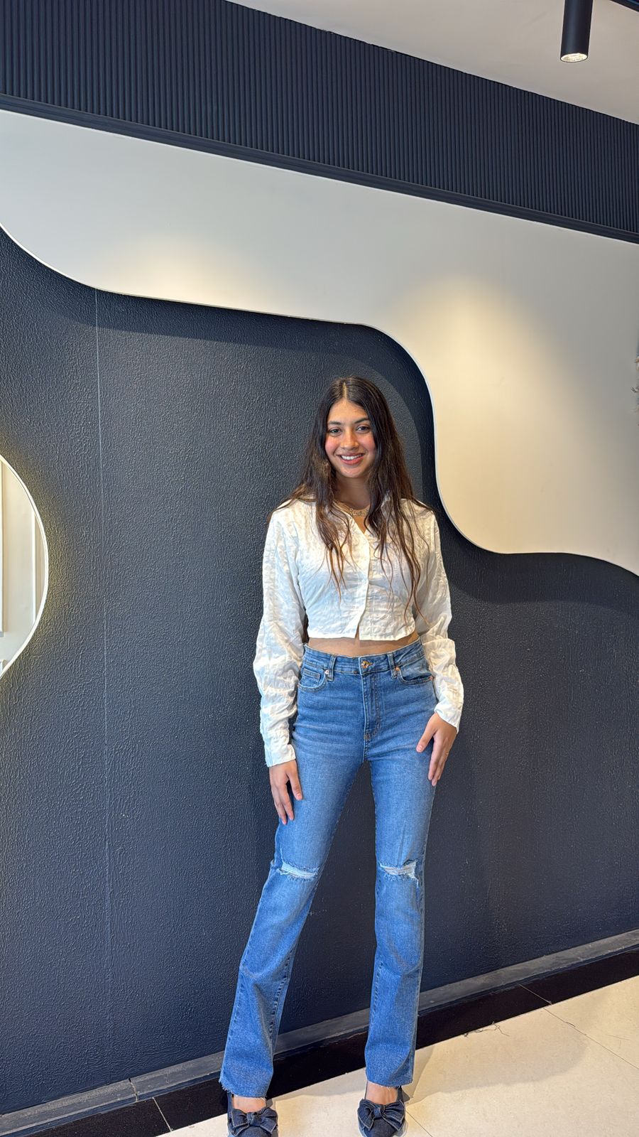 High Waisted Flared Ripped Jeans