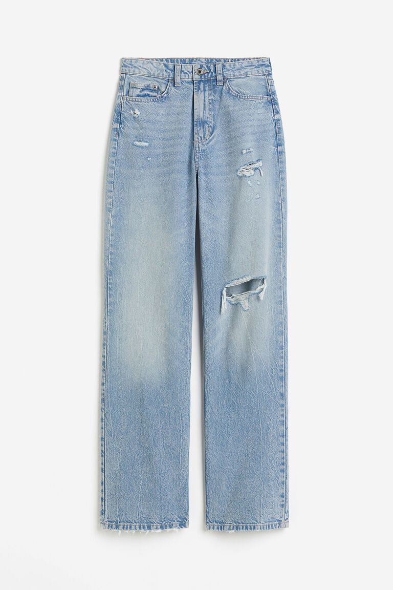 Light Blue Single Knee Cut Jeans