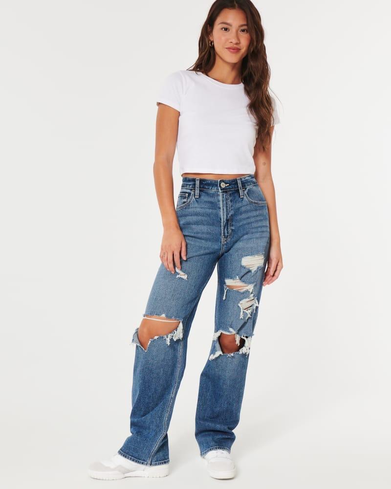 High Rise Torn Wide Leg Jeans