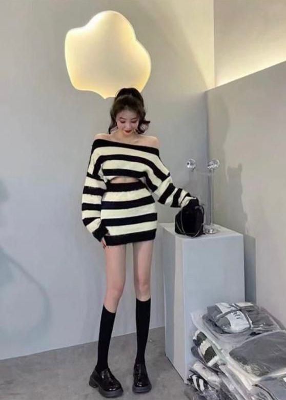 Black and White Knitted Coord Set