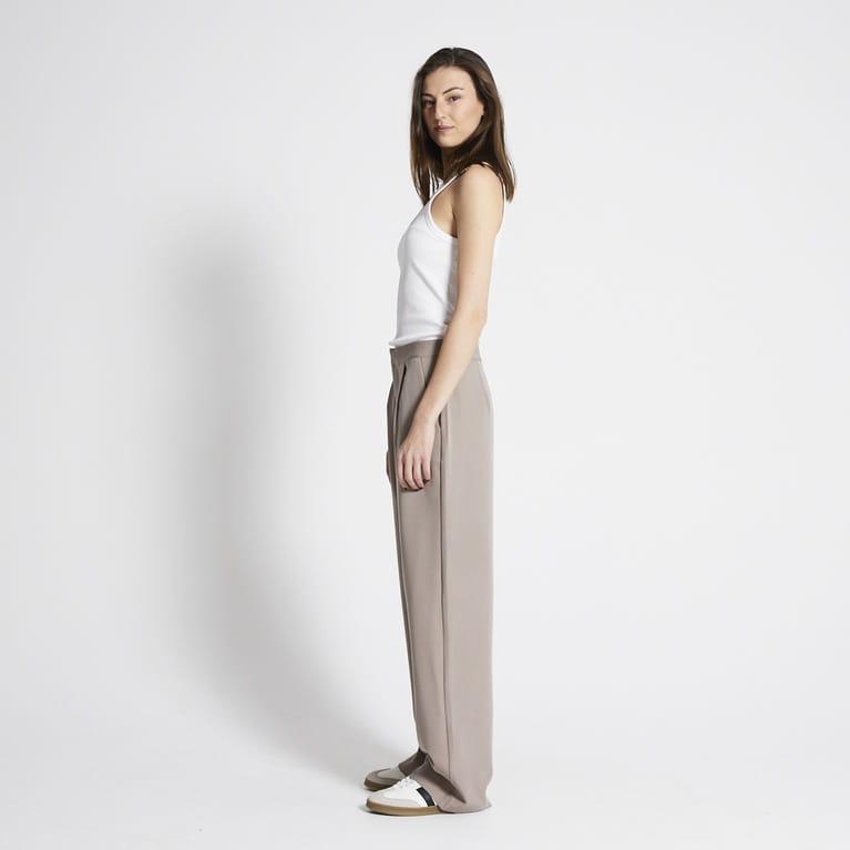 Beige Long Length Pleated Trouser
