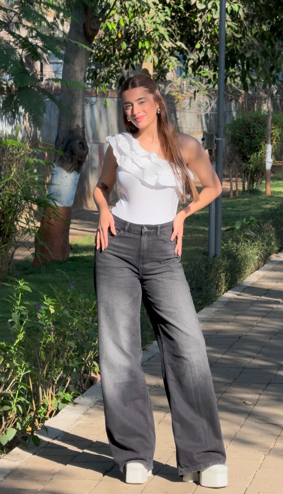 Black Washed Wide Leg Denim