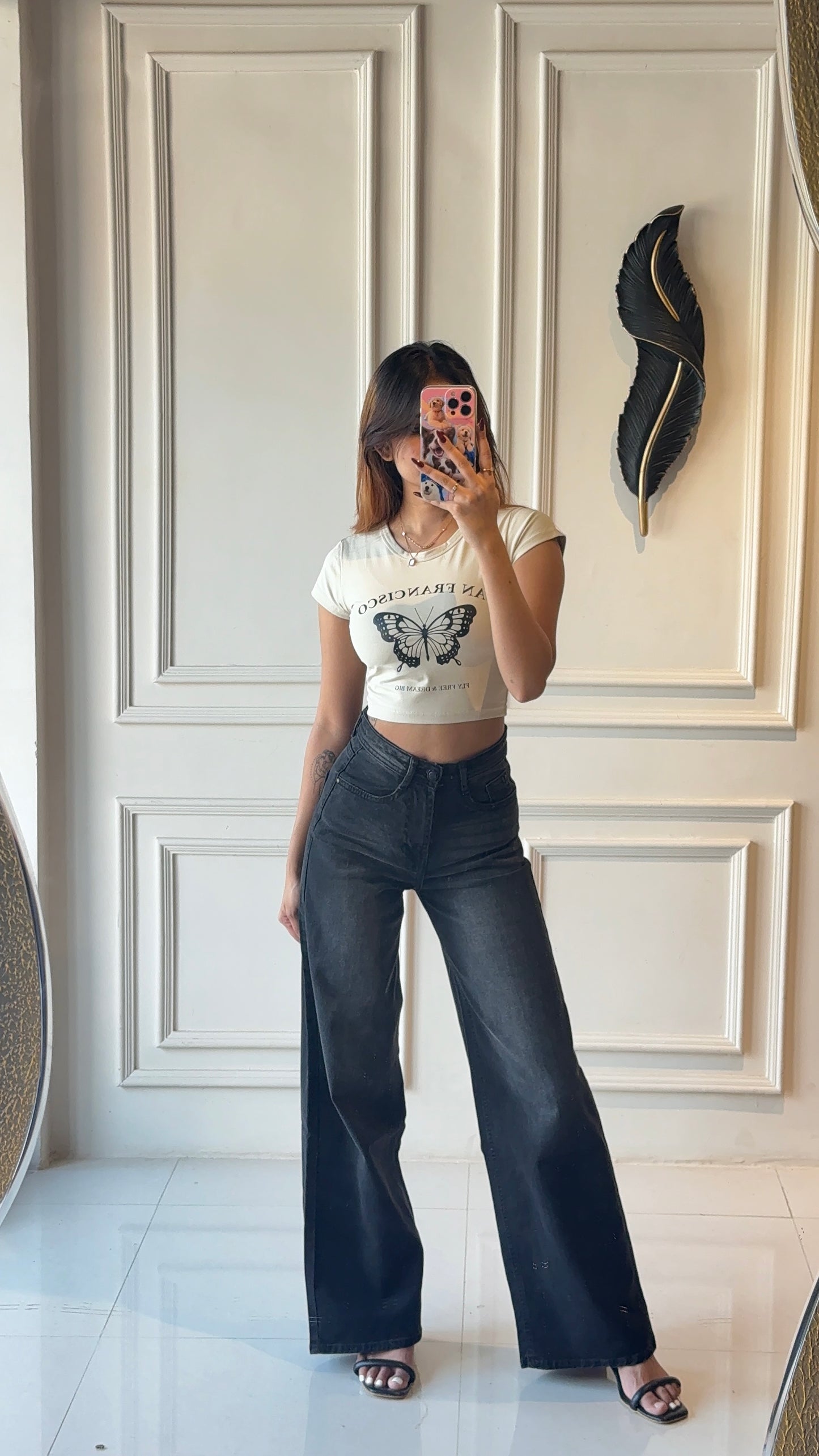 Charcoal Washed Wide Leg Denim