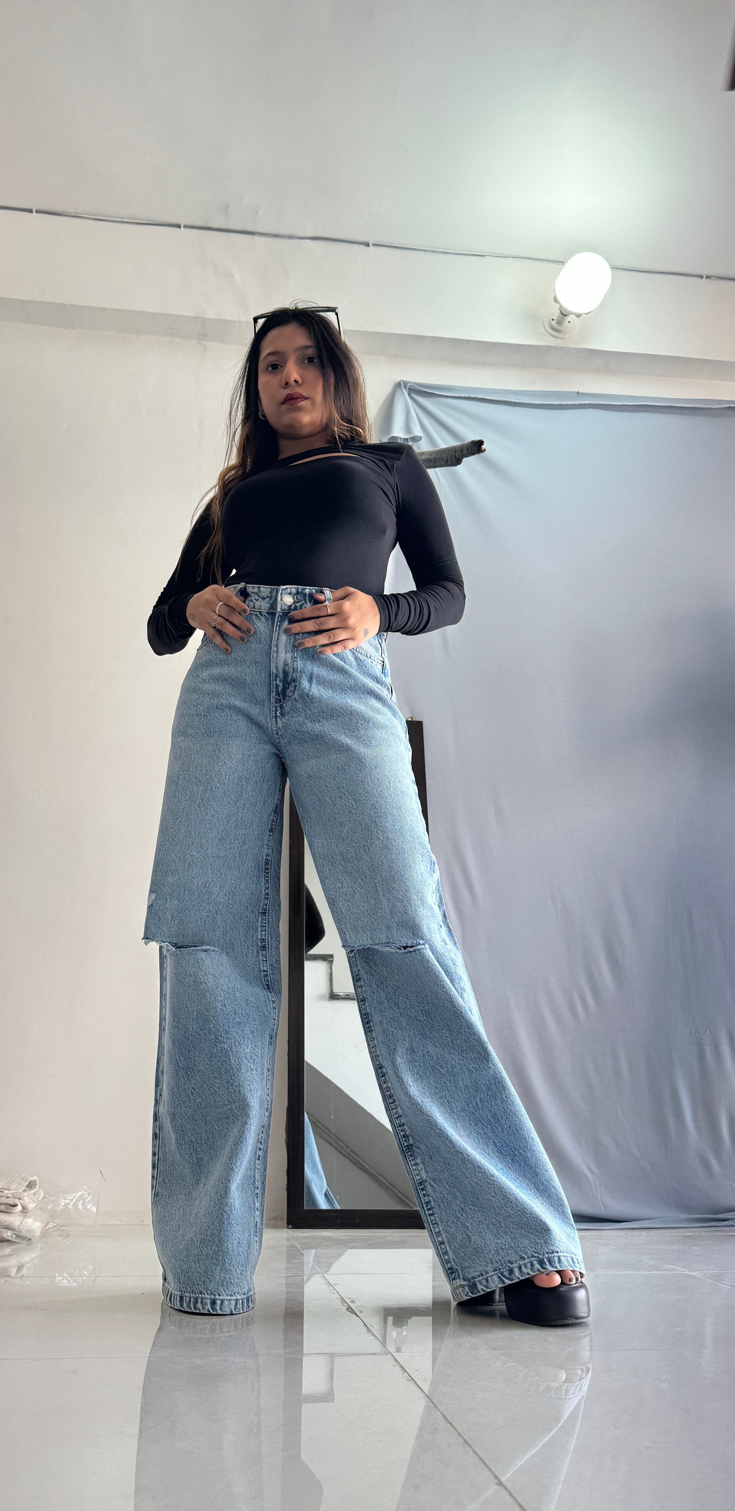 Bershka wide leg ripped denim