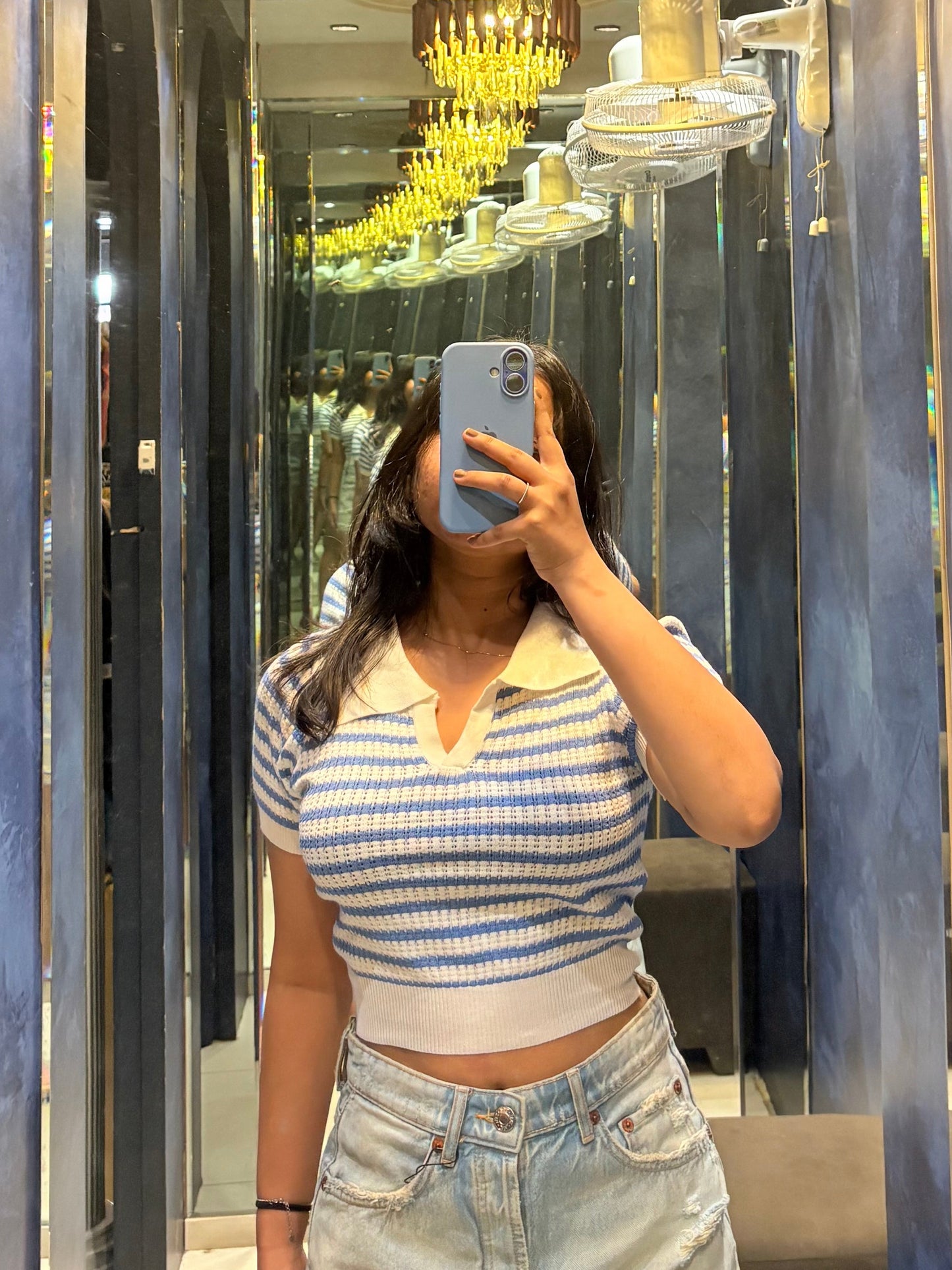 Collared Stripped Crop Top