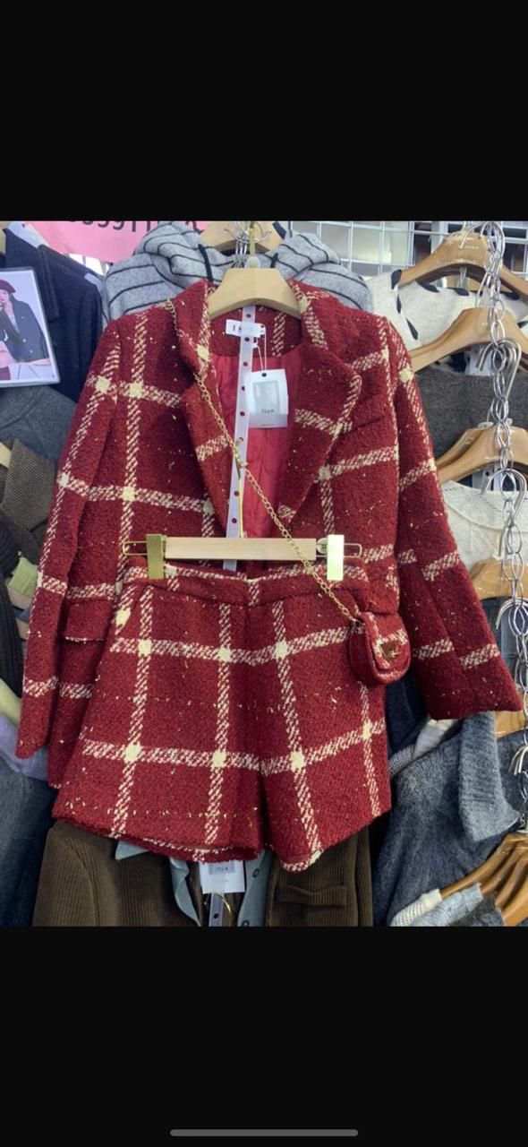 Checked Blazer With Skirt