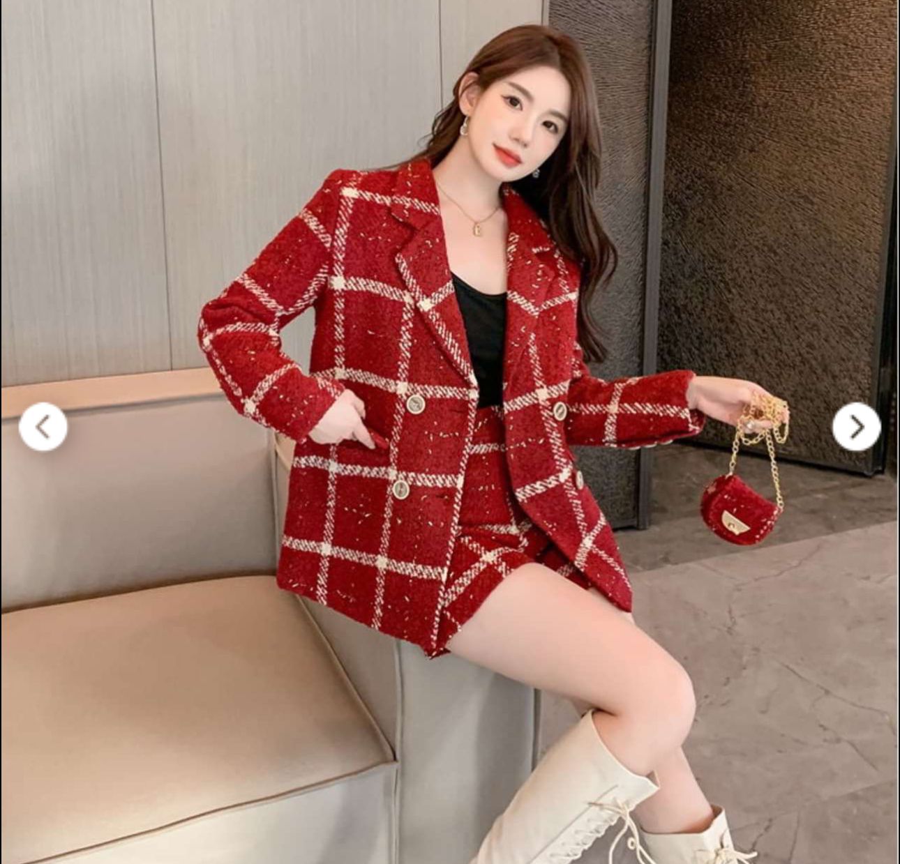 Checked Blazer With Skirt