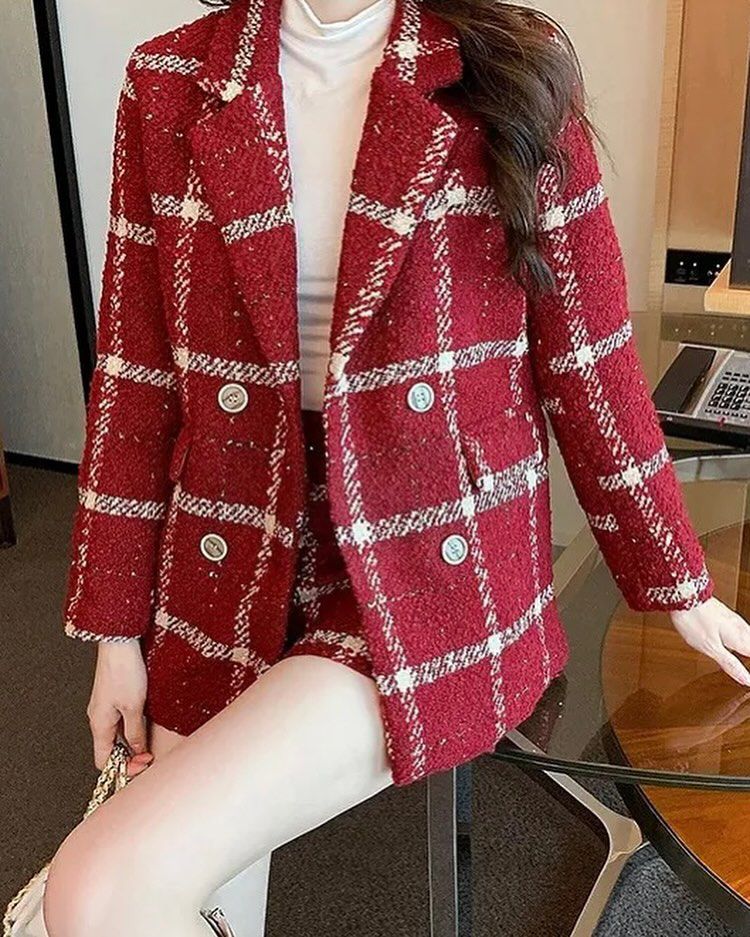 Checked Blazer With Skirt