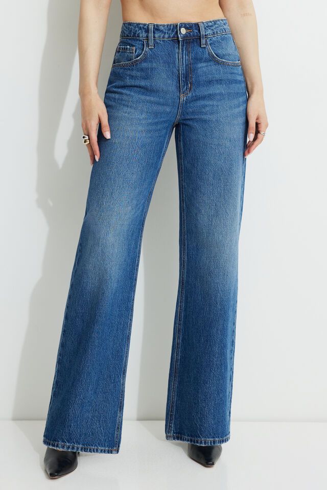 High Rise Wide Leg Blue Jeans