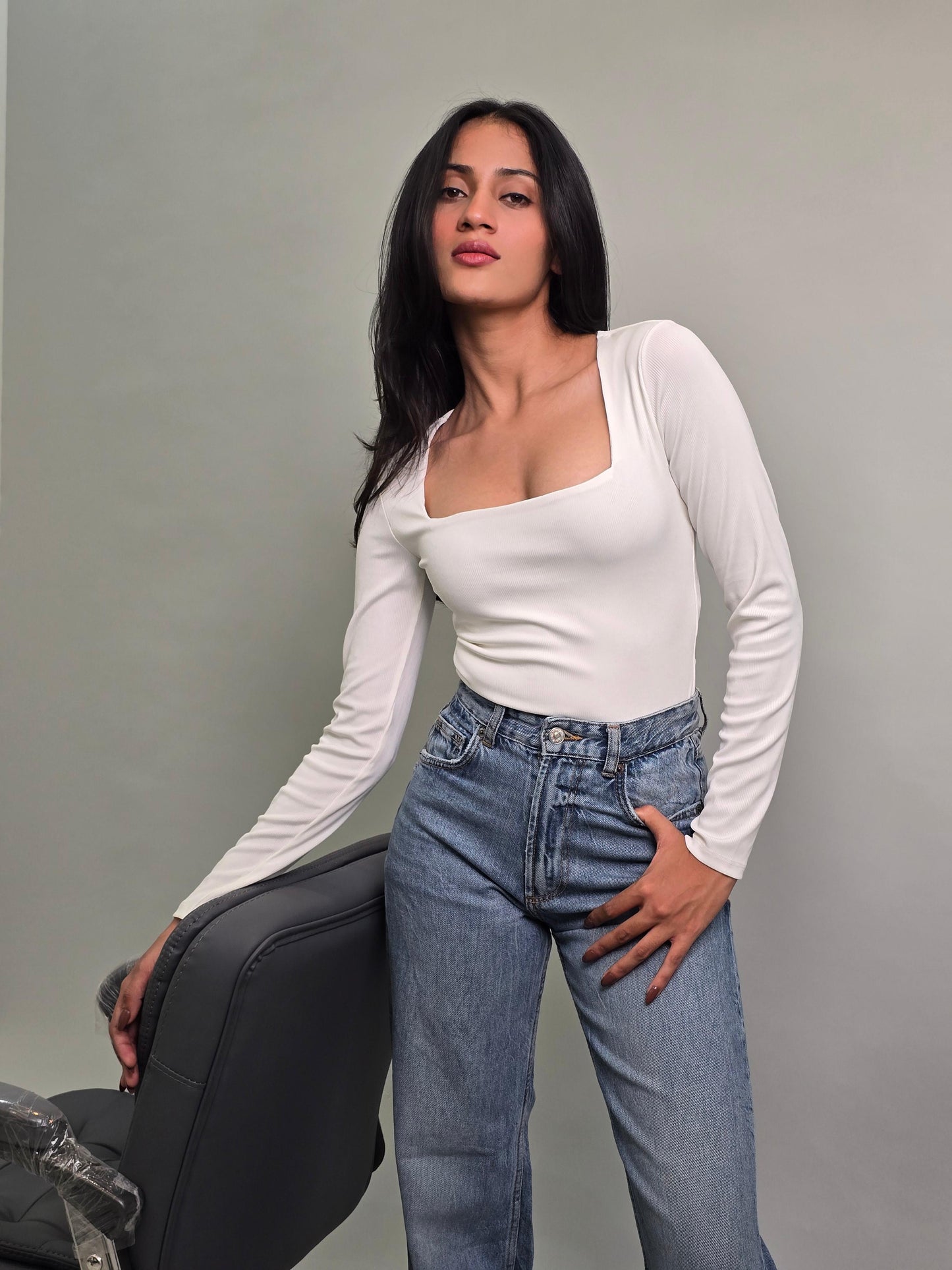 White Square Neck Top