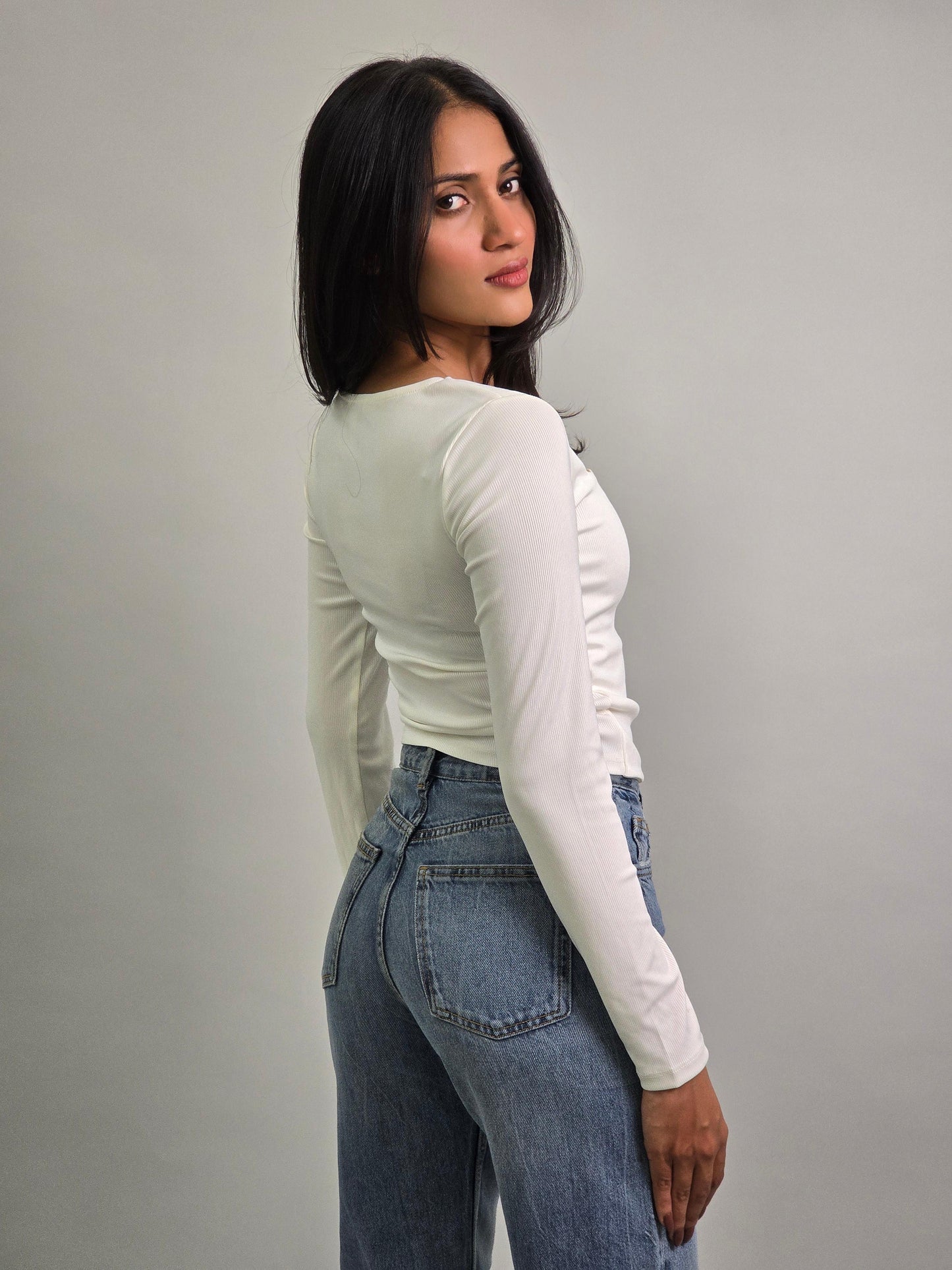 White Square Neck Top