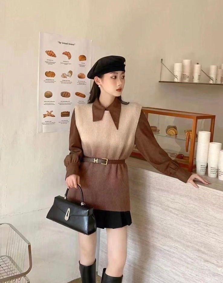 Knitted Two PC Shirt With Belt