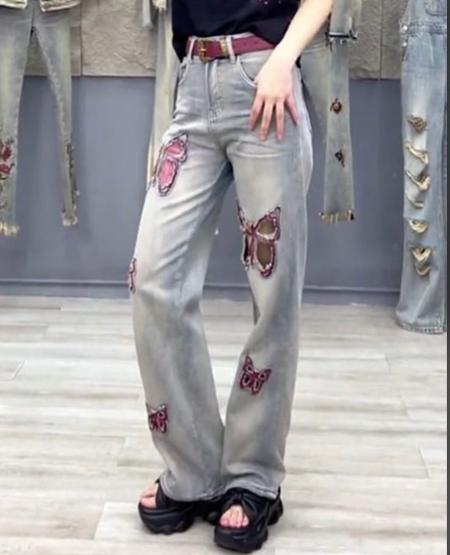Embroidered Straight Leg Jeans