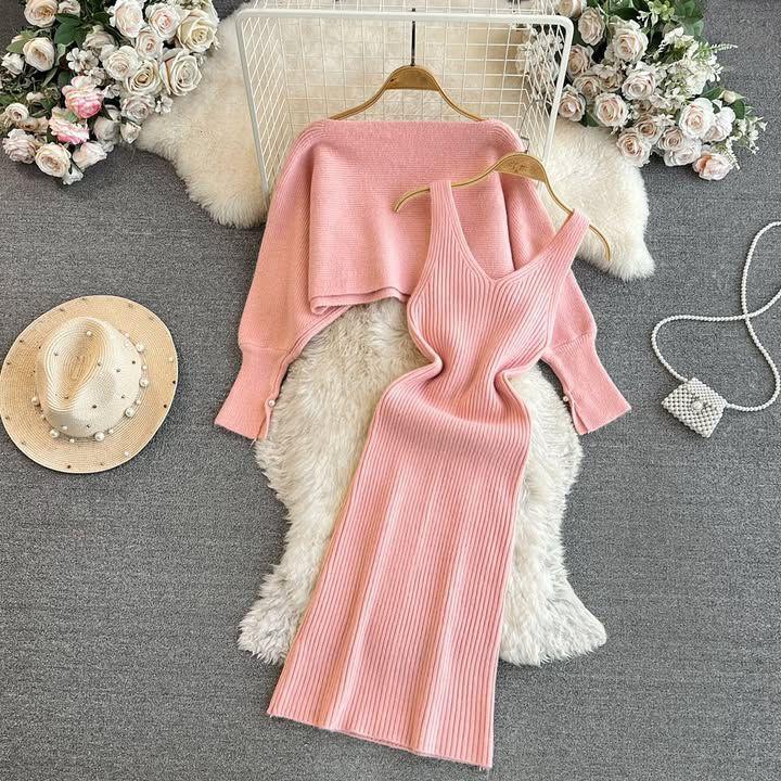 Knitted Bodycon Dress With Cardigan