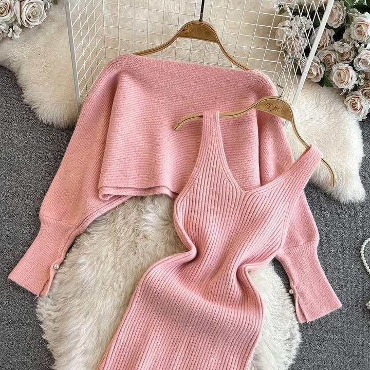 Knitted Bodycon Dress With Cardigan