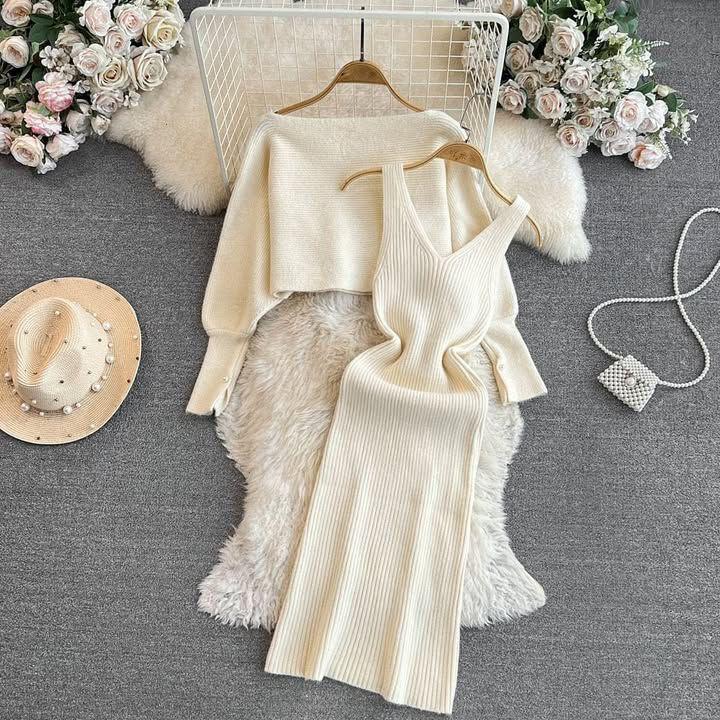 Knitted Bodycon Dress With Cardigan