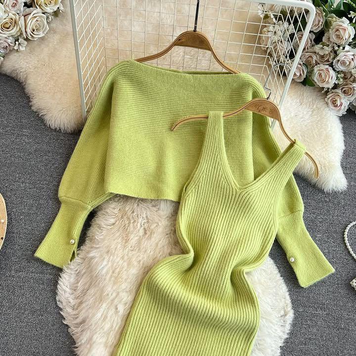 Knitted Bodycon Dress With Cardigan