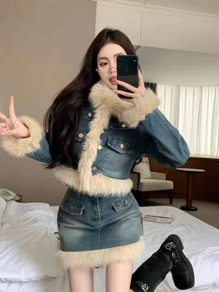 Denim Fur Co-ord Set
