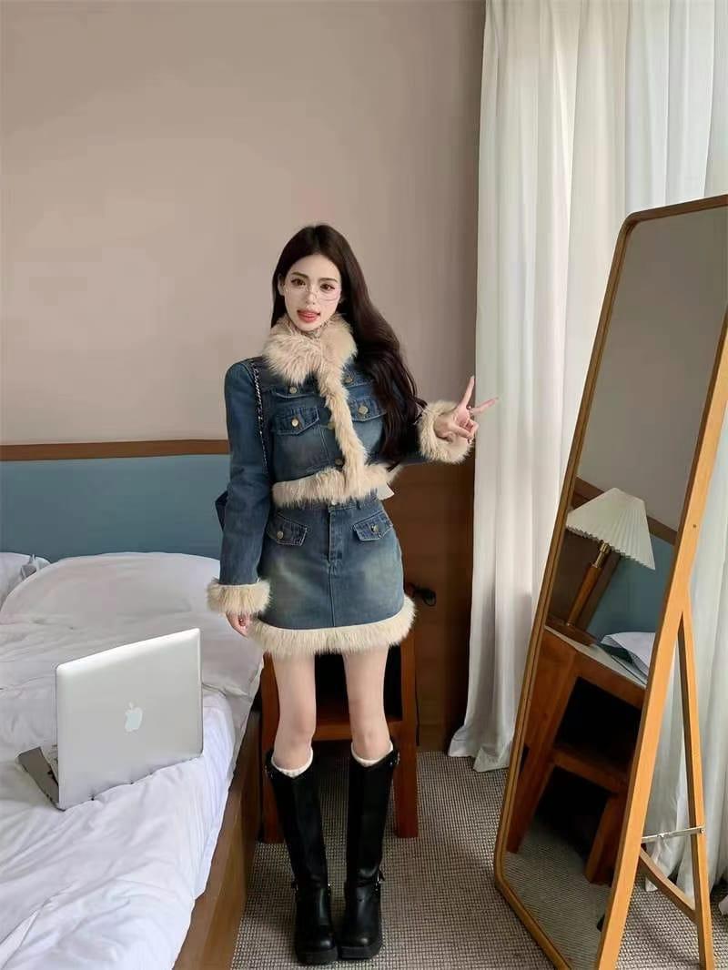 Denim Fur Co-ord Set