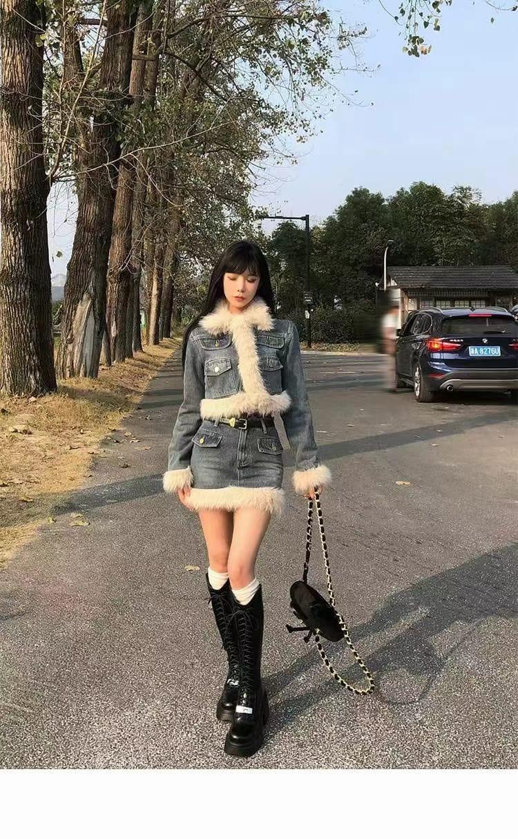 Denim Fur Co-ord Set