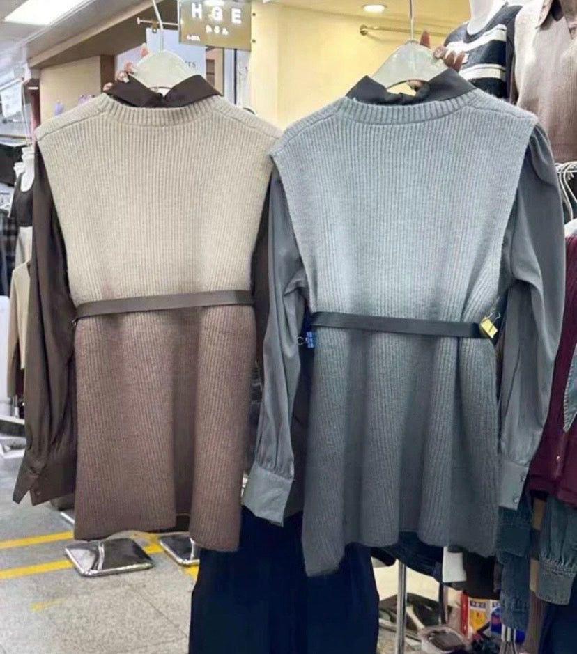 Knitted Two PC Shirt With Belt