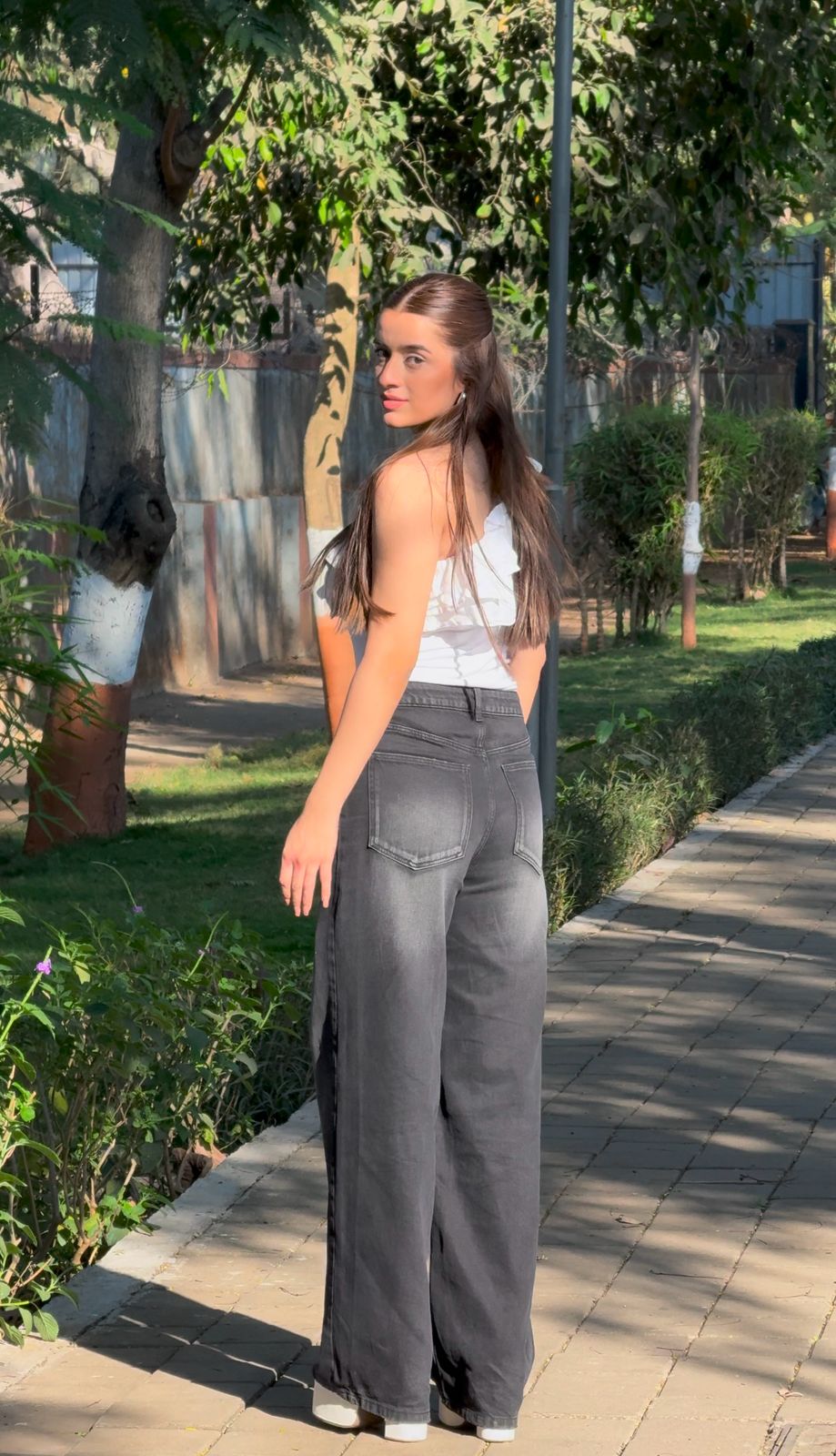 Charcoal Washed Wide Leg Denim