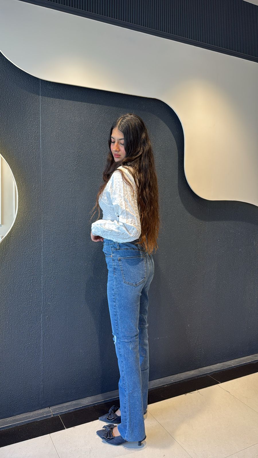 High Waisted Flared Ripped Jeans