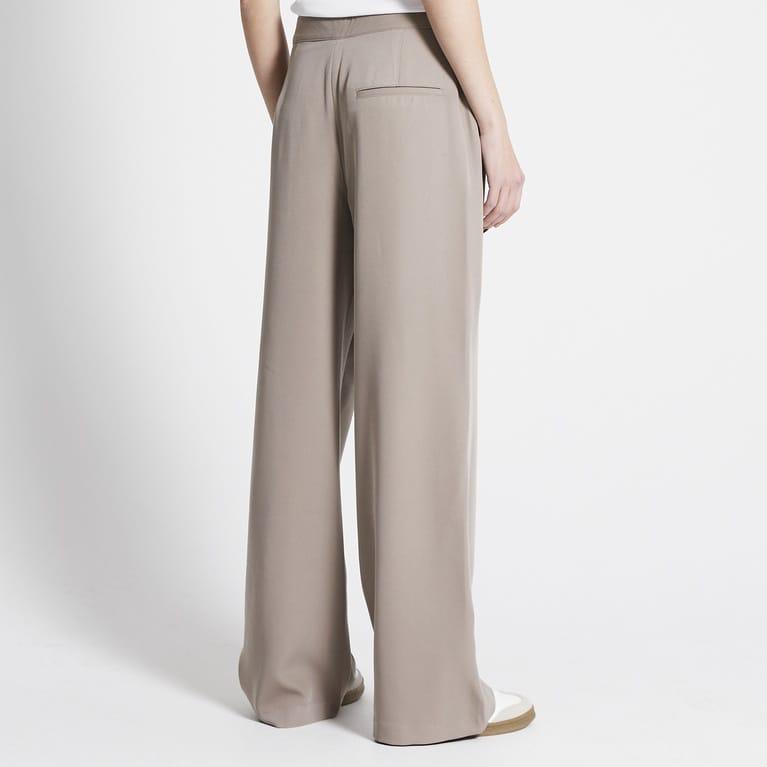 Beige Long Length Pleated Trouser