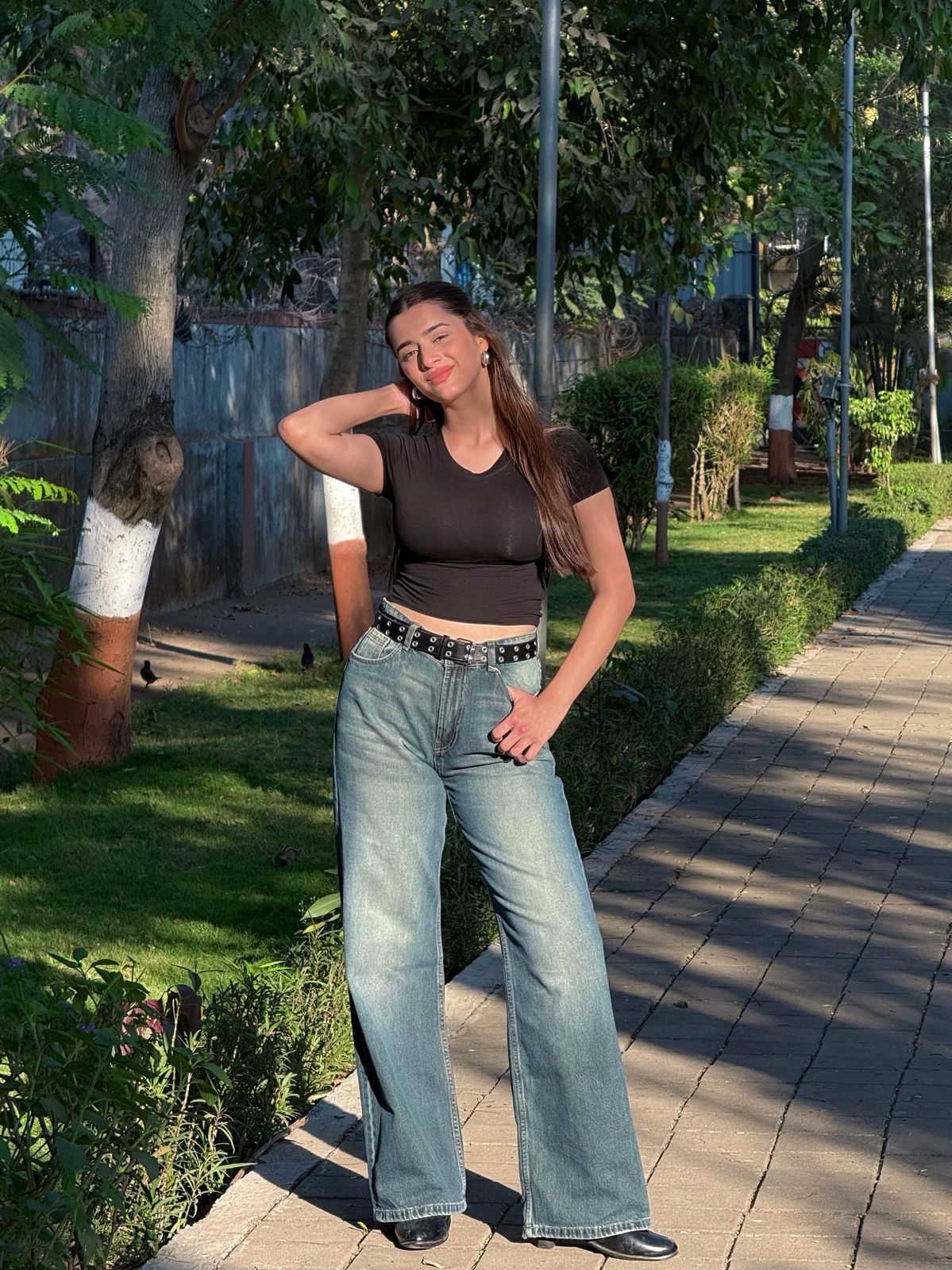 Greenish Washed Wide Leg Denim