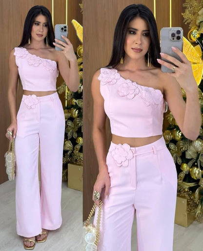 One shoulder flower coord set