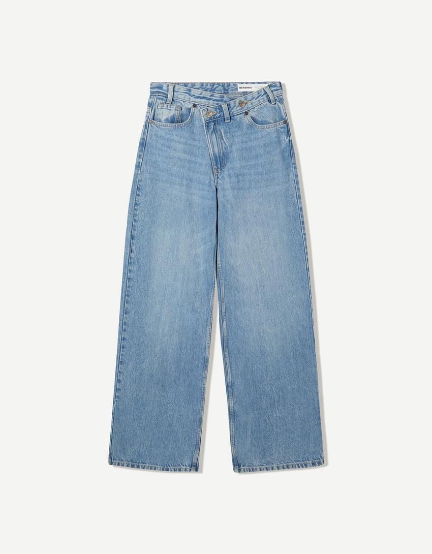 Cross Waisted Wide Leg Denim