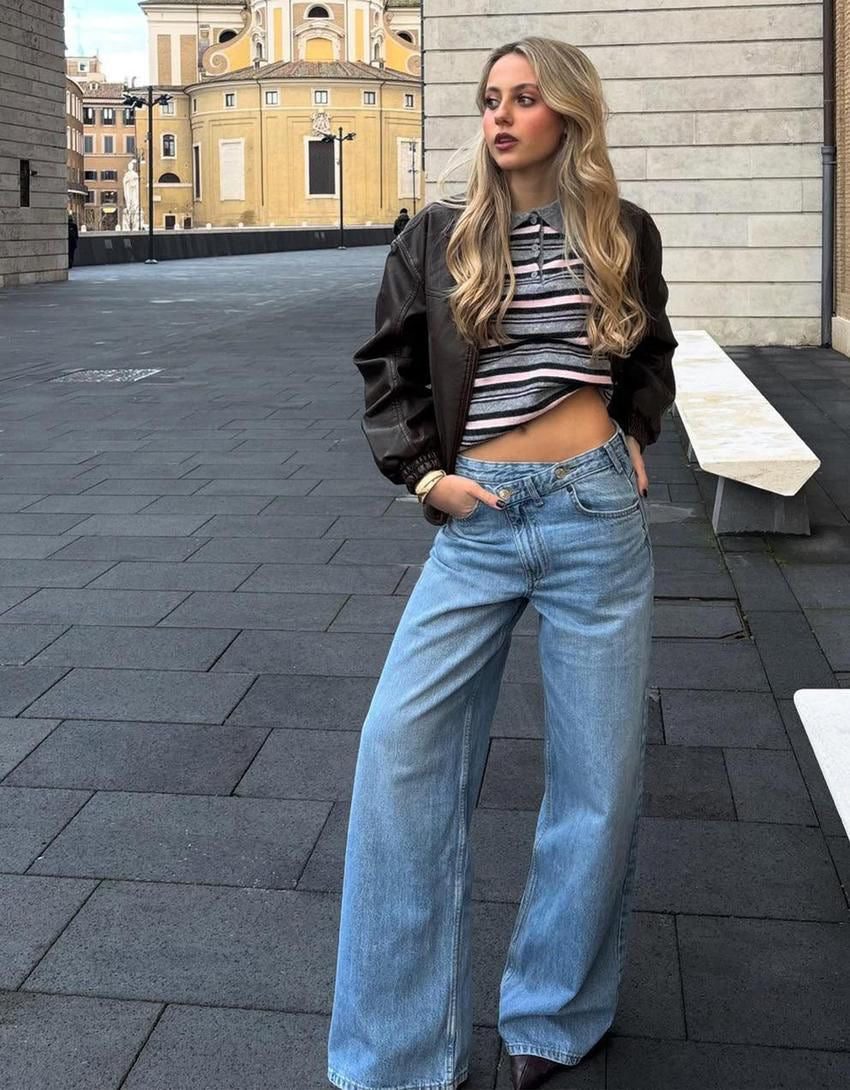Cross Waisted Wide Leg Denim