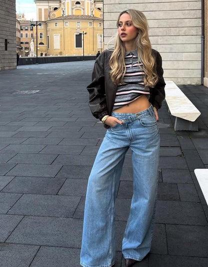 Cross Waisted Wide Leg Denim