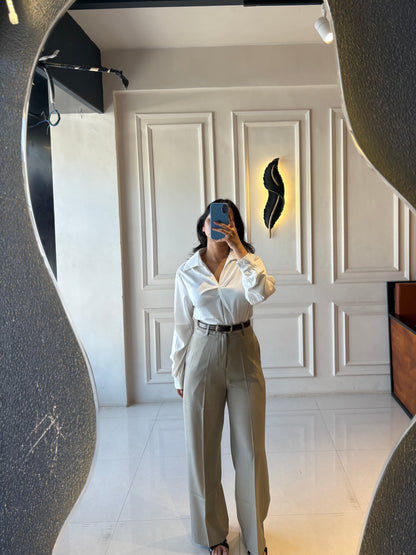 Belted Straight Fit Formal Trouser