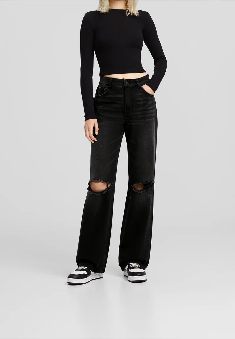 Bershka ripped wide leg