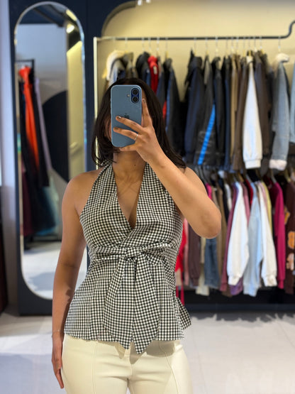 Gingham Bow Halter Neck Top