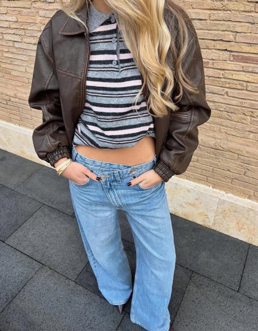Cross Waisted Wide Leg Denim