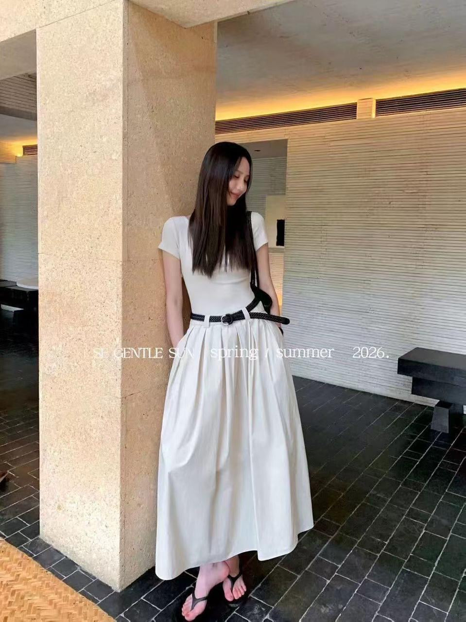 Belted Long Skirt