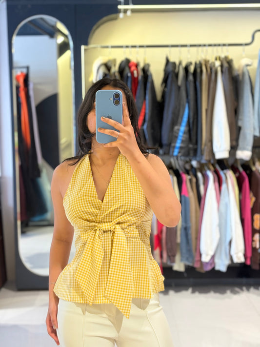 Gingham Bow Halter Neck Top