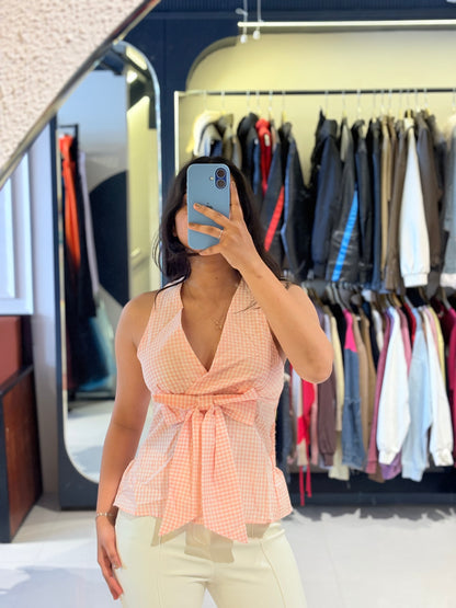 Gingham Bow Halter Neck Top