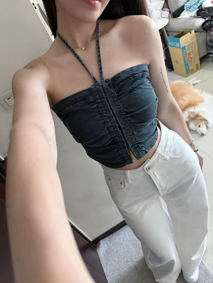Ruched Denim Top