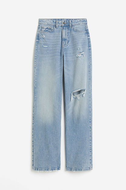 Light Blue Single Knee Cut Jeans