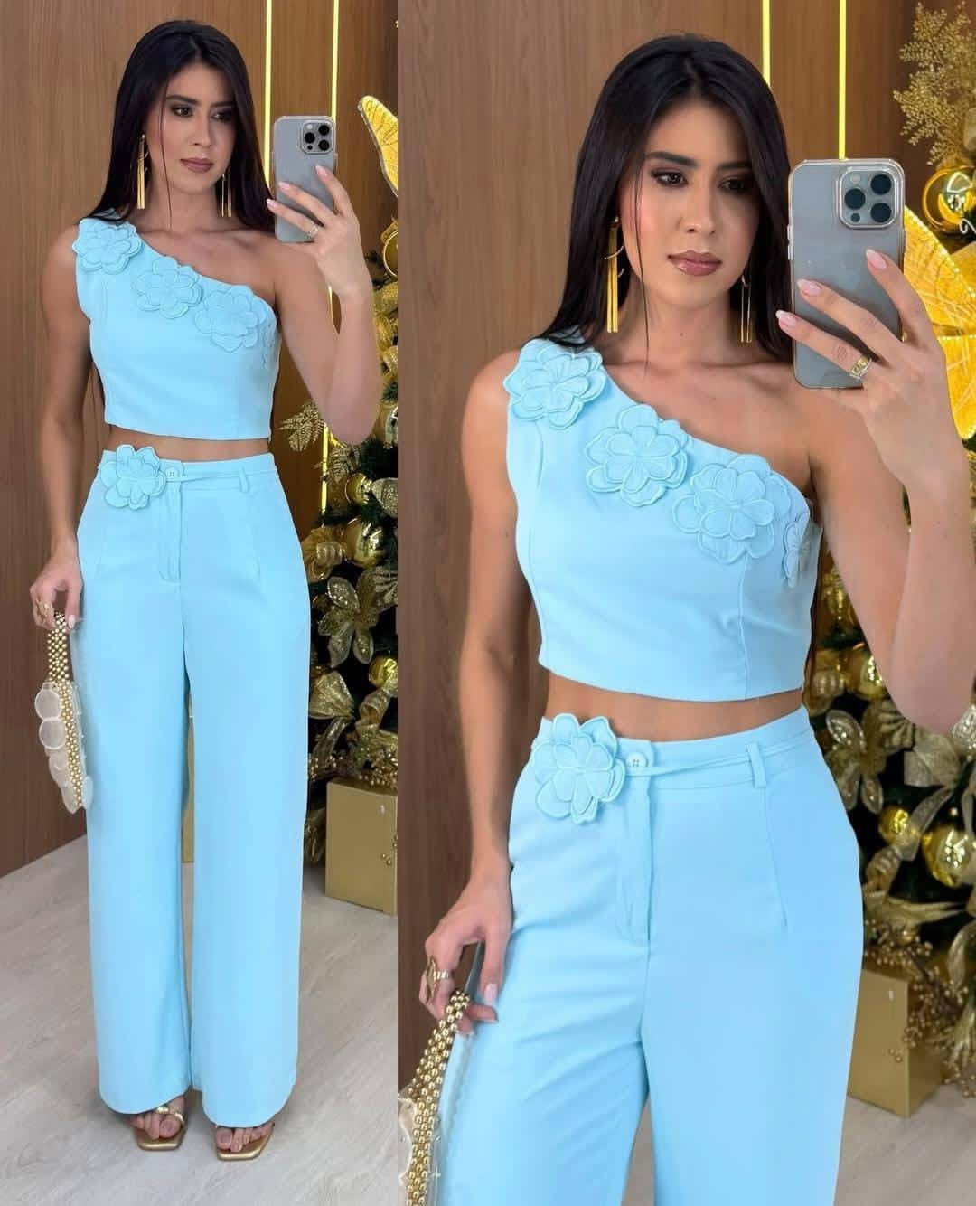 One shoulder flower coord set