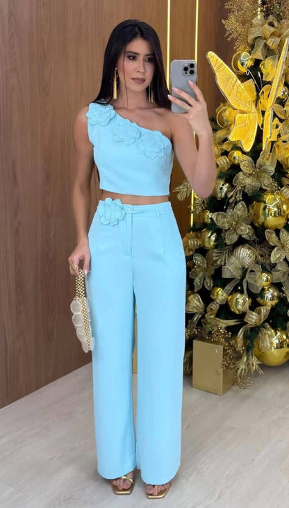 One shoulder flower coord set