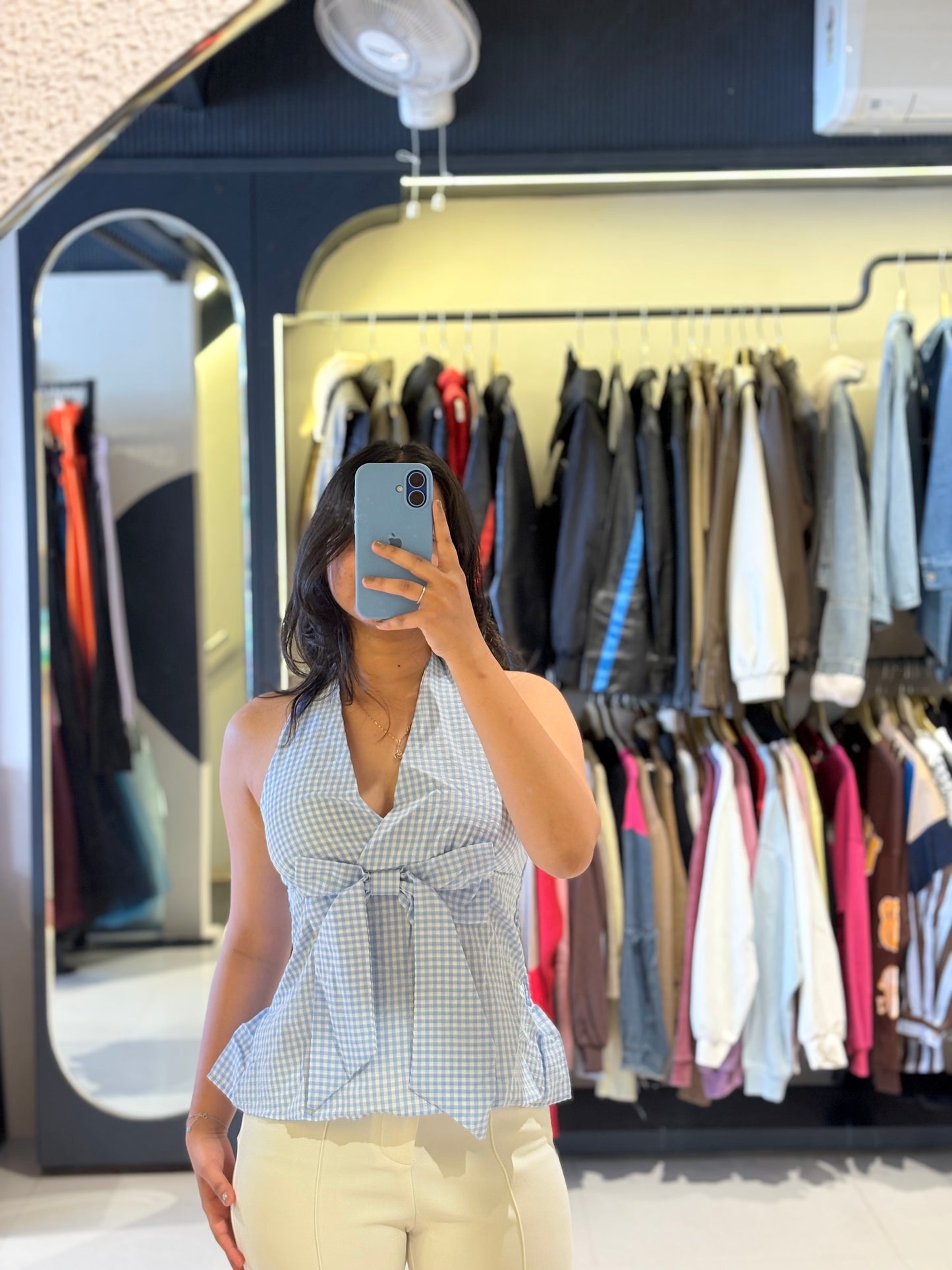 Gingham Bow Halter Neck Top