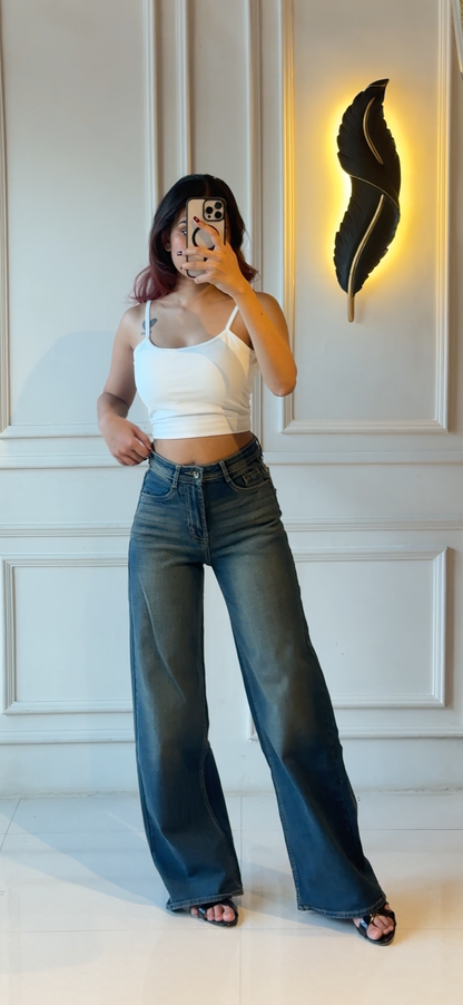 Turquoise Green wide leg Denim